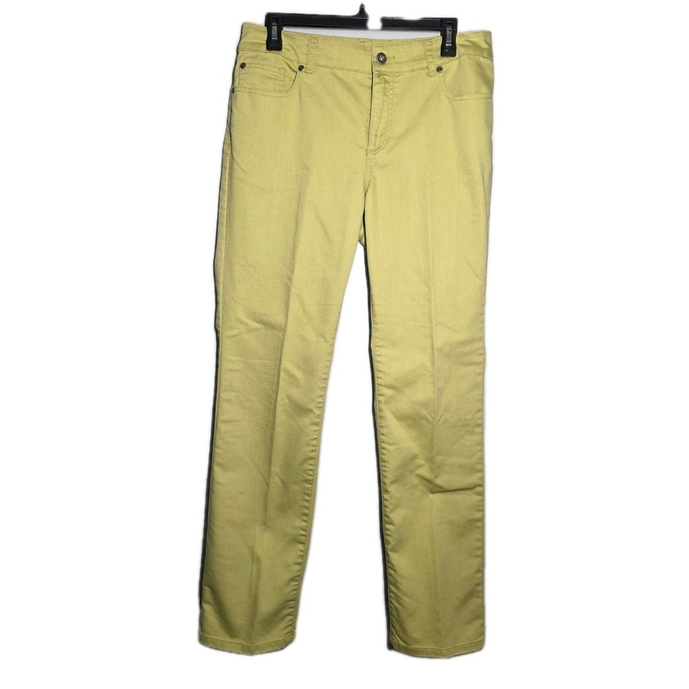 Chico's Women's Platinum Denim Jeans Sz 1 Lime Green Ultimate Fit Slim Leg